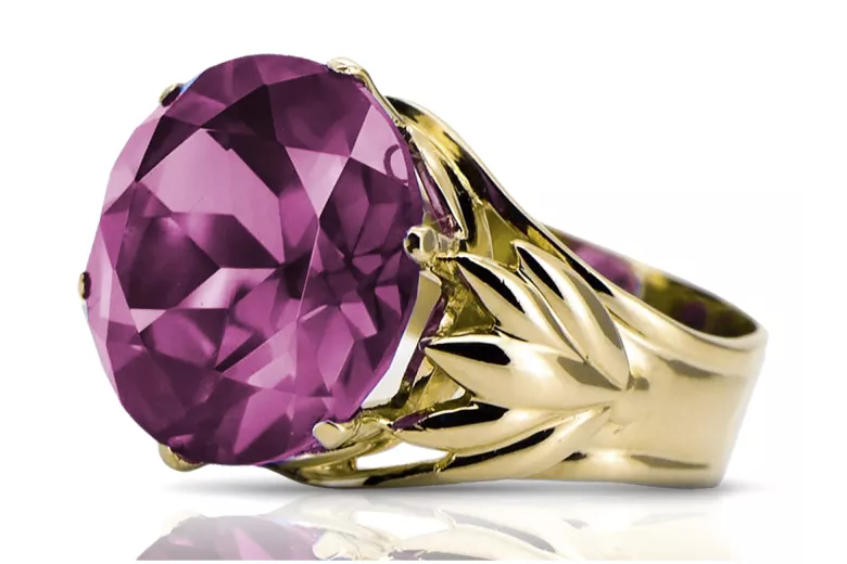 Amethyst Or jaune 8 carats Anneau Artisanat vintage vrc029x-am Art Deco Bijoux de l’URSS, style russe